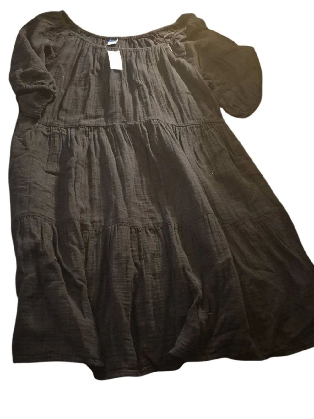 Old Navy Black Tiered Gauze Midi Dress with Puff Sleeves (432)